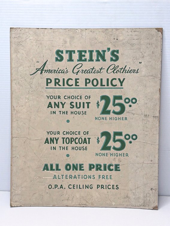 1940s Stein’s Clothiers Advertising Sign