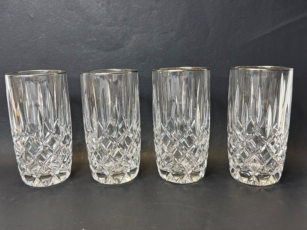 Four Gorham ‘Lady Anne Platinum’ Crystal Highball Glasses