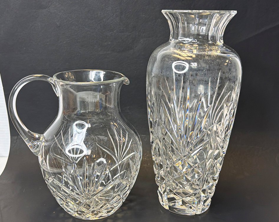 Godinger Crystal Pineapple Pitcher and Large Crystal Palm Vase