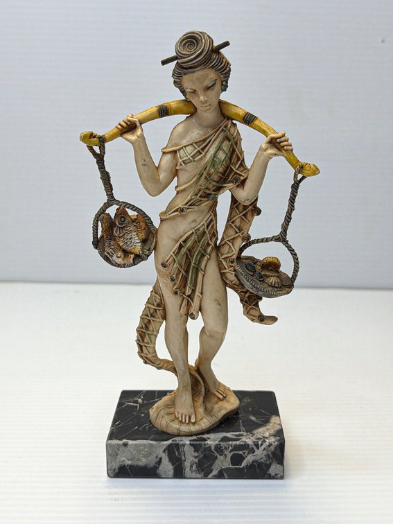 Asian Fisherwoman on Carrara Marble Base
