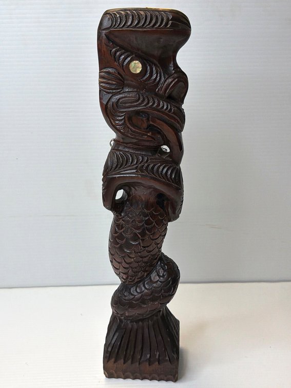 Vintage New Zealand Hand-Carved Māori Tekoteko Totem