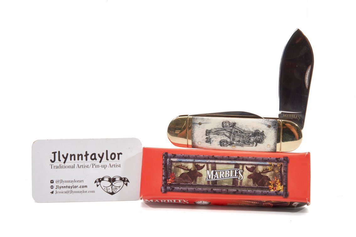 Custom Engraved Marble Pocket Knife by jlynntaylor