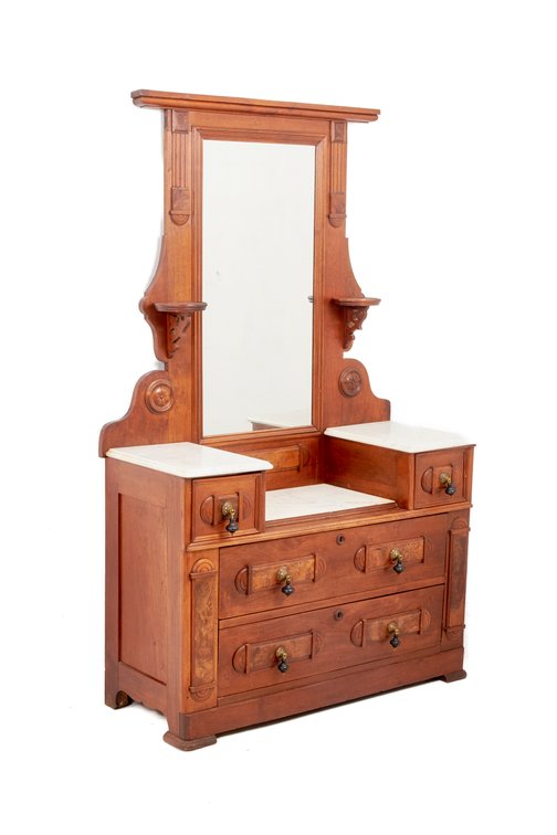 Antique Marble Topped Vanity w/ Mirror