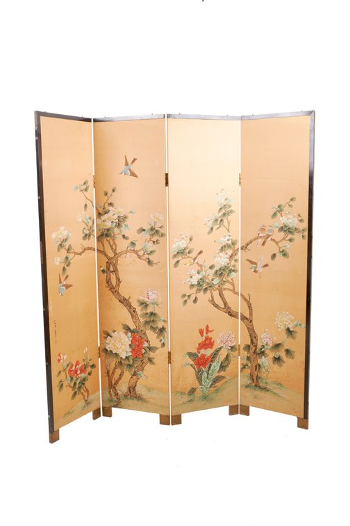 Four-Panel Painted Folding Screen / Room Divider