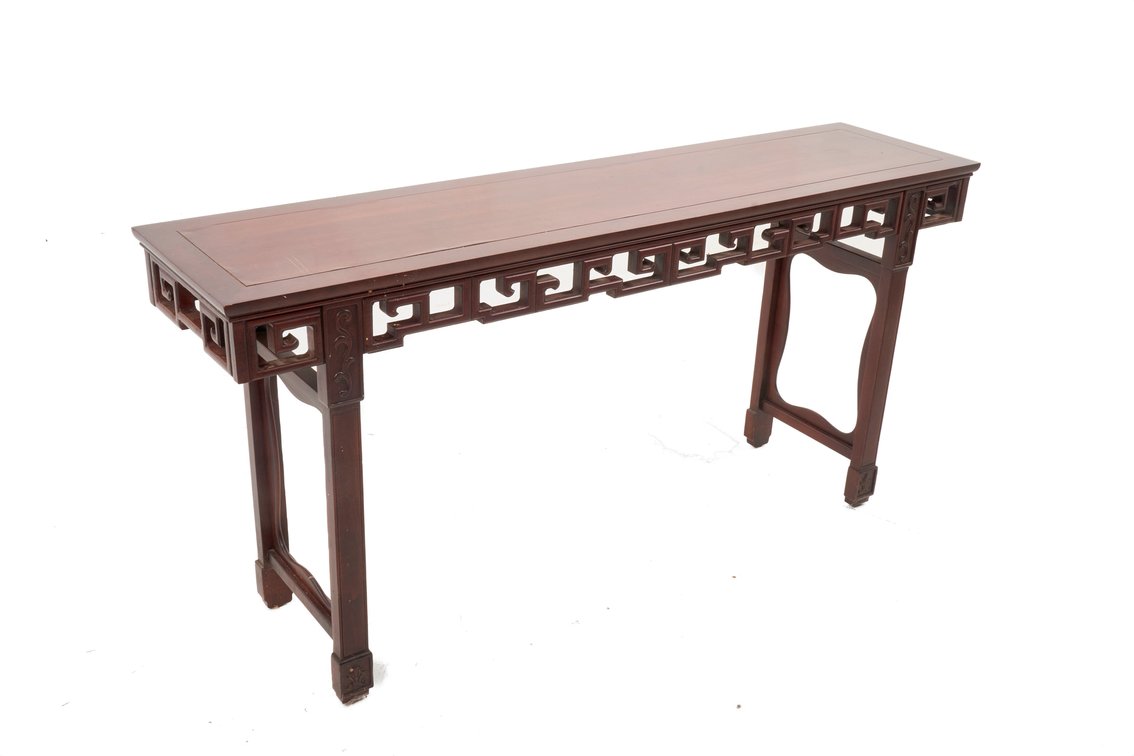 Chinese Hardwood Console Table with Ornate Carving