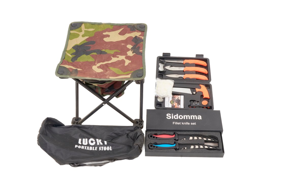 Hunting & Fishing Knives + Portable Stool