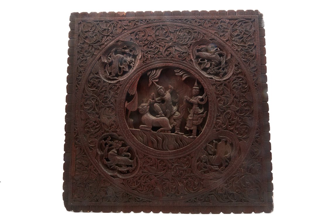 Southeast Asian Hand-Carved Wood Panel