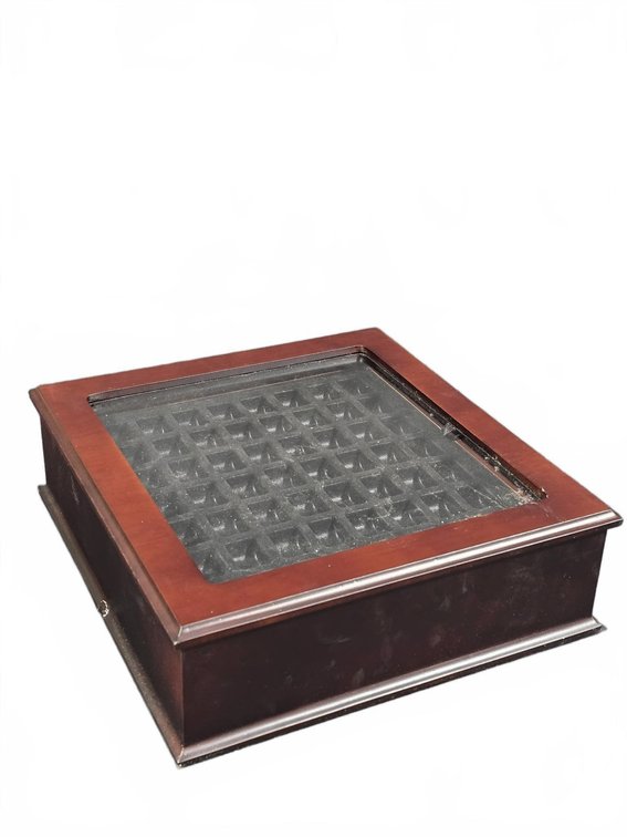 Wooden Coin Display Storage Case with Glass Top
