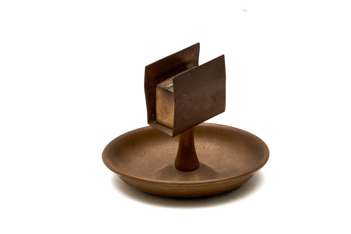 Antique Brass Match Holder and Ashtray Combo