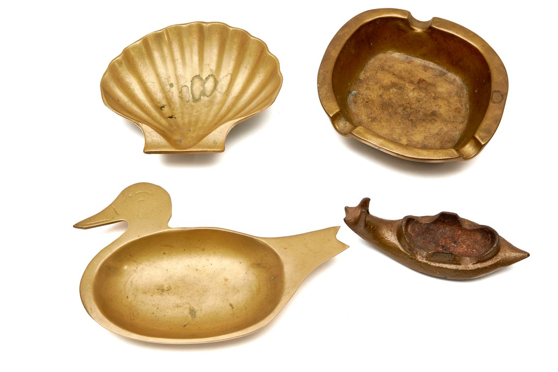 Three (3) Vintage Solid Brass Ashtrays & More