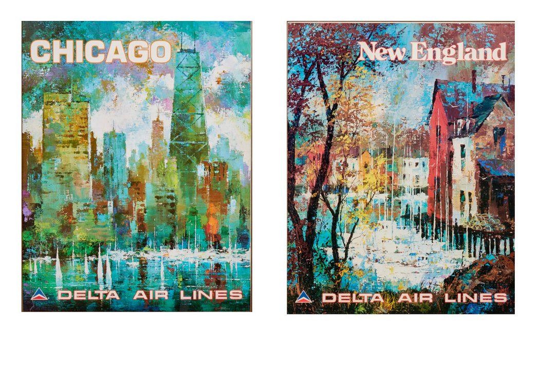 Framed Delta Air Lines Posters: Chicago & New Engl