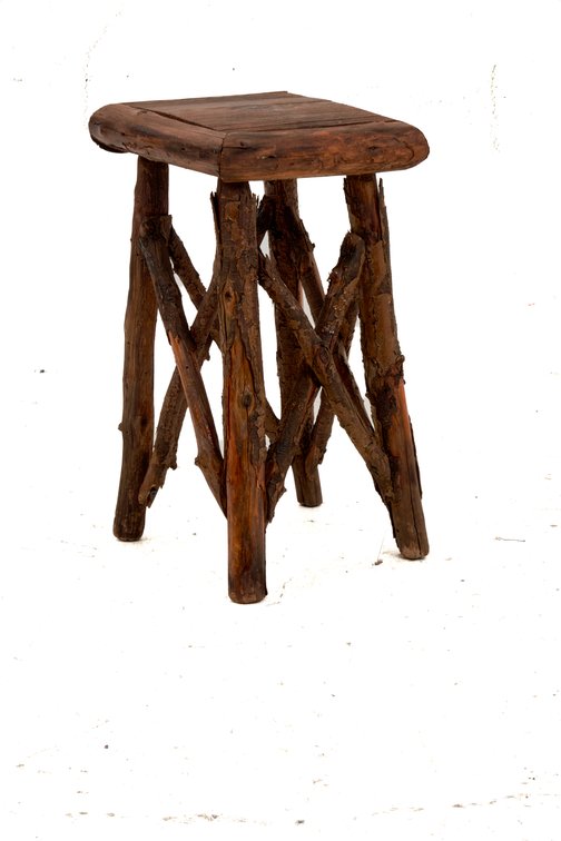 Rustic Wooden Stool w/Twisted Branch Frame Design