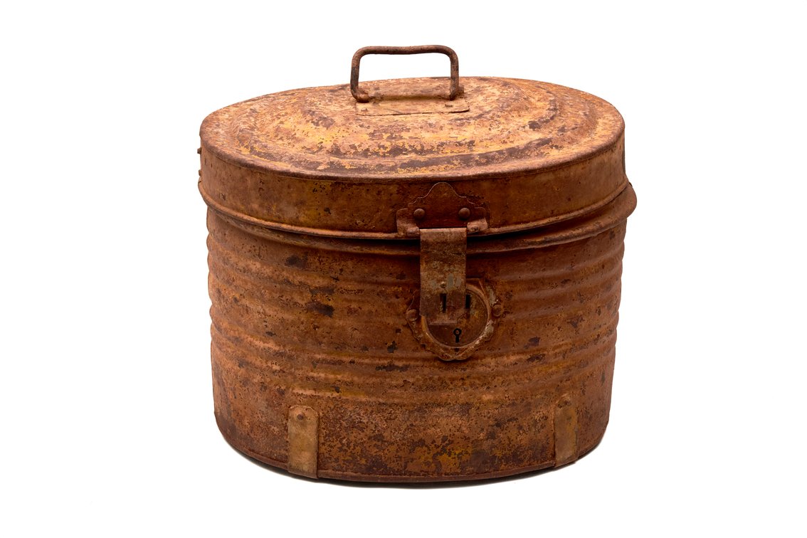 Antique Lockable Metal Hat Box
