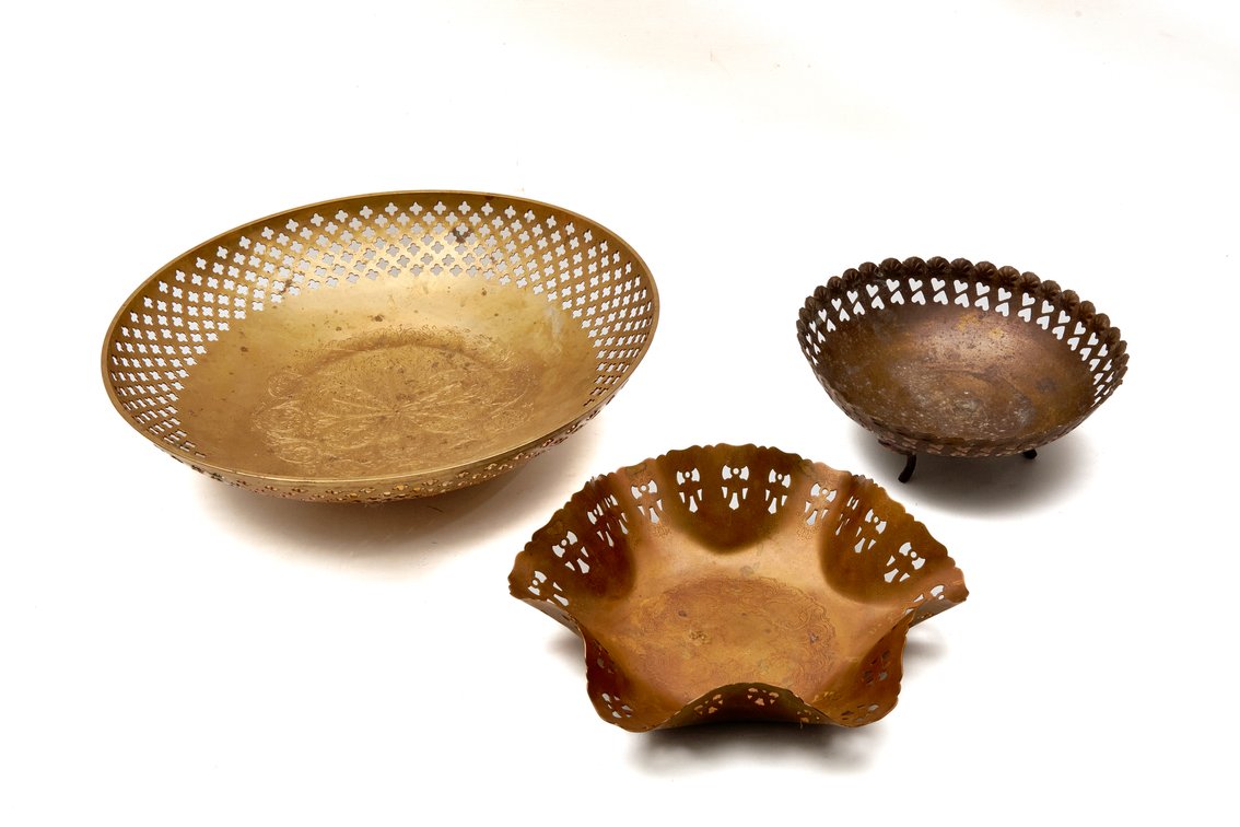 3 Decorative Cutout Brass Bowls Incl. Benedict Mfg