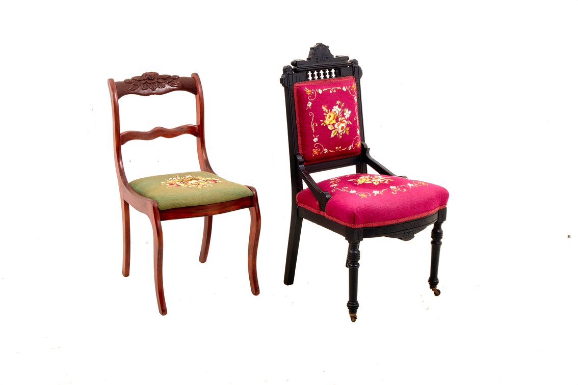 Pair Victorian Needlepoint Parlor Side Chairs