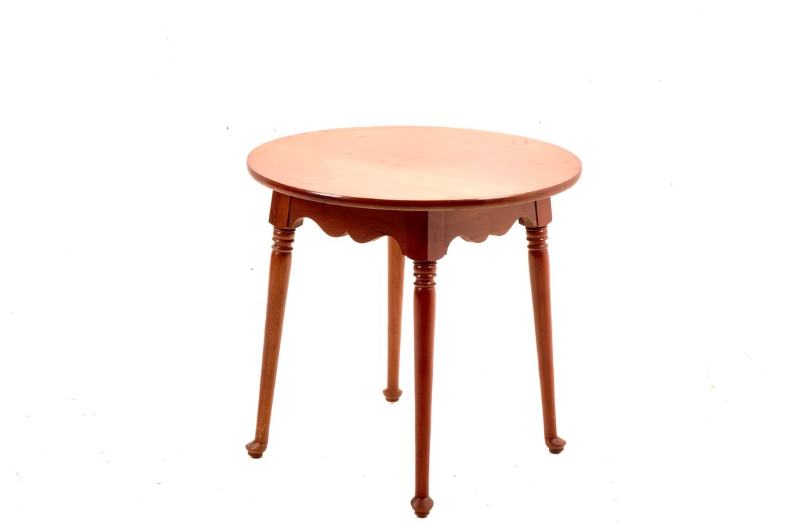 Round Wooden Side Table with Turned Legs