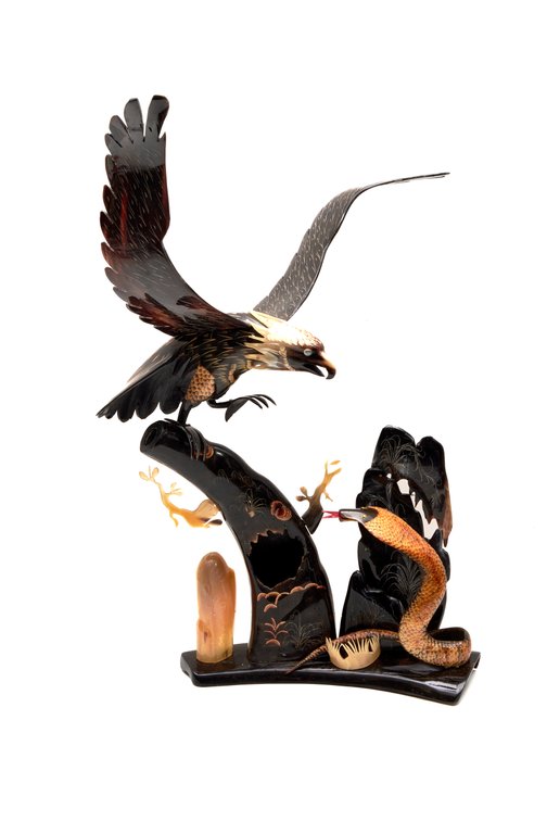 Buffalo Horn Eagle and Cobra Sculpture #1