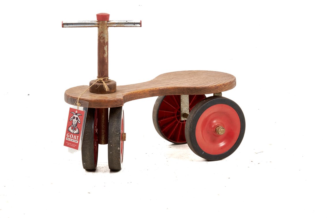 Wooden Child’s Scooter with Red Metal Wheels