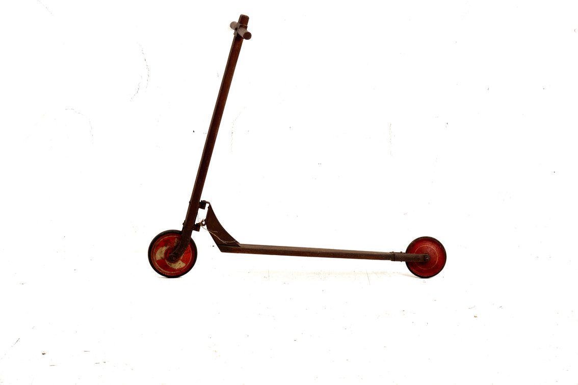 Early Metal and Wood Push Scooter with Metal Wheel