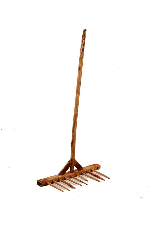 Early Wooden Hay Rake with Hand-Carved Tines
