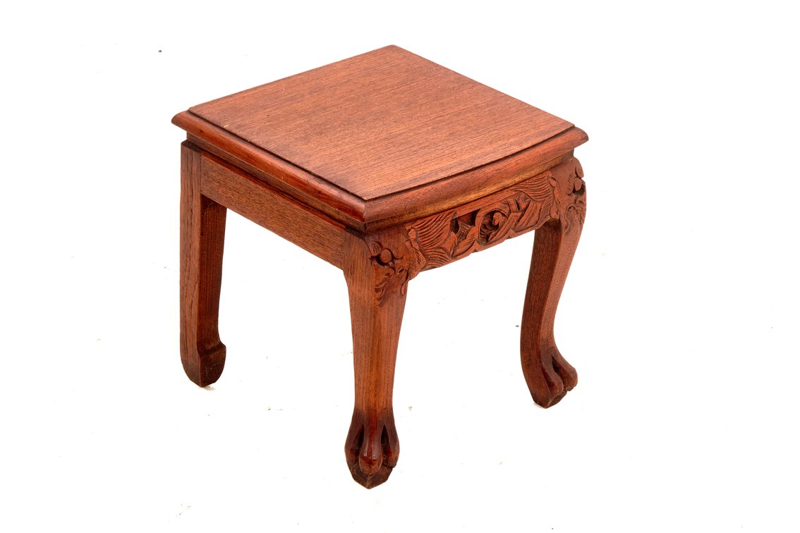 Vtg Carved Wood Tea Table Stool with Claw Feet