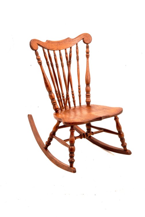 Antique Quarter Sawn Oak Windsor Low Rocking Chair