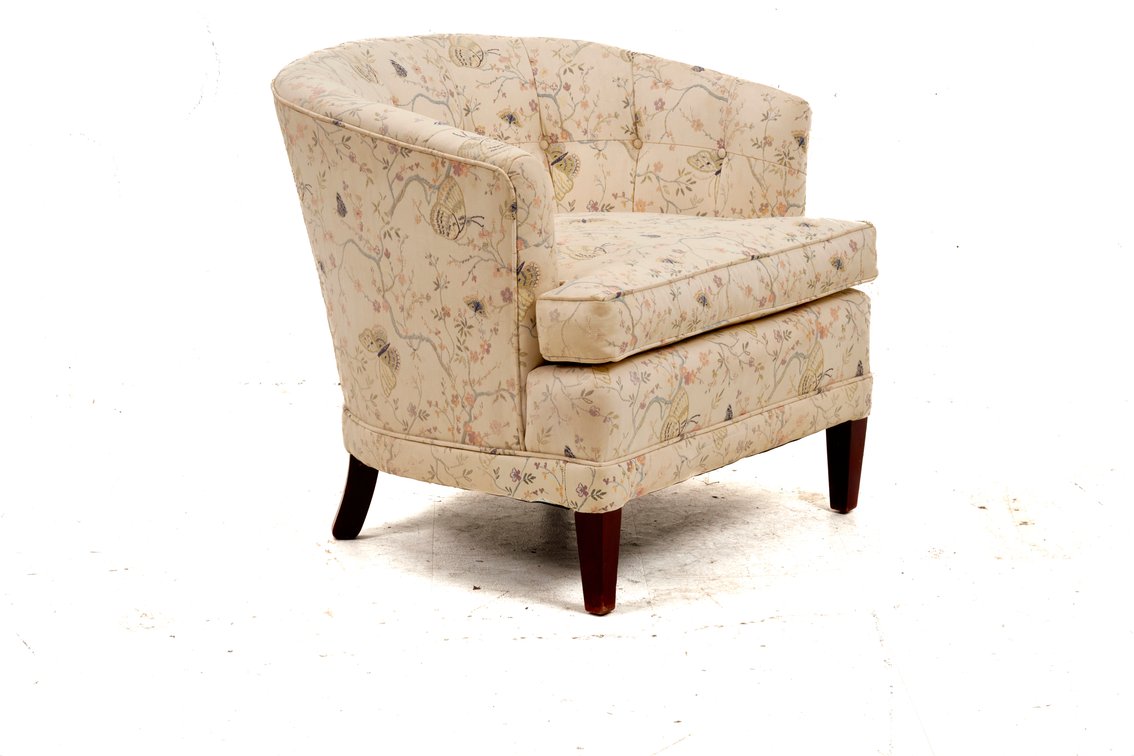 Floral Upholstered Barrel-Back Armchair