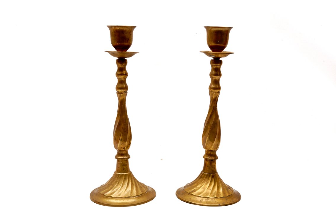 Pair of Vtg Brass Candlestick - Made in India