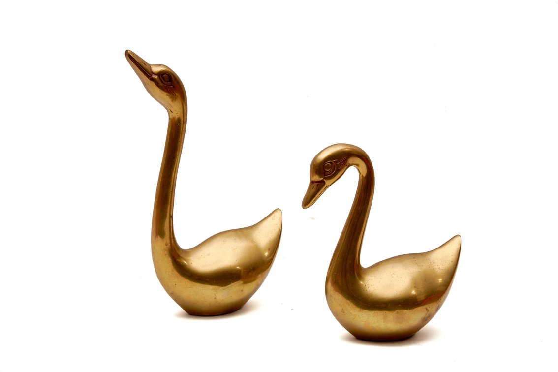 Mid-Century Brass Swan Sculptures