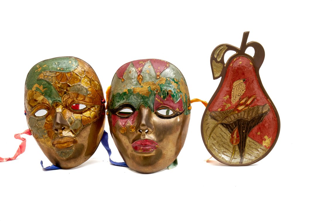 Three Vtg Brass & Enameled Decorative Items