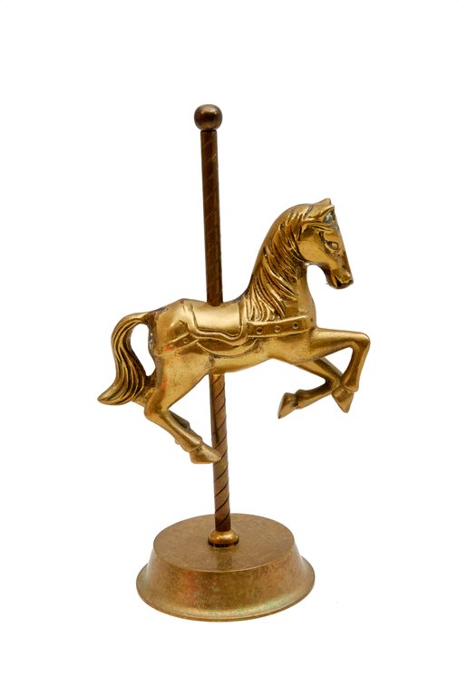 Vtg Brass Carousel Horse Figurine on Pole Base