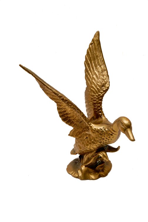 Brass Mallard Duck Taking Flight Sculpture