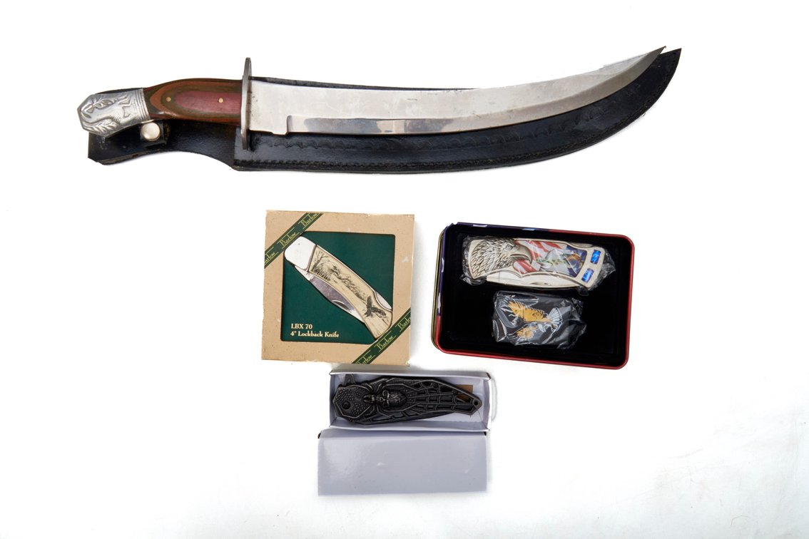 4 Knives- Fixed Blade, Lock Backs & Set