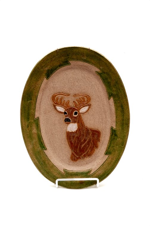 Handmade Deer Relief Ceramic Platter Signed '93