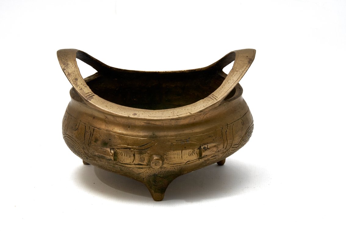 Brass Chinese Censer w/Three Legs & Double Handles
