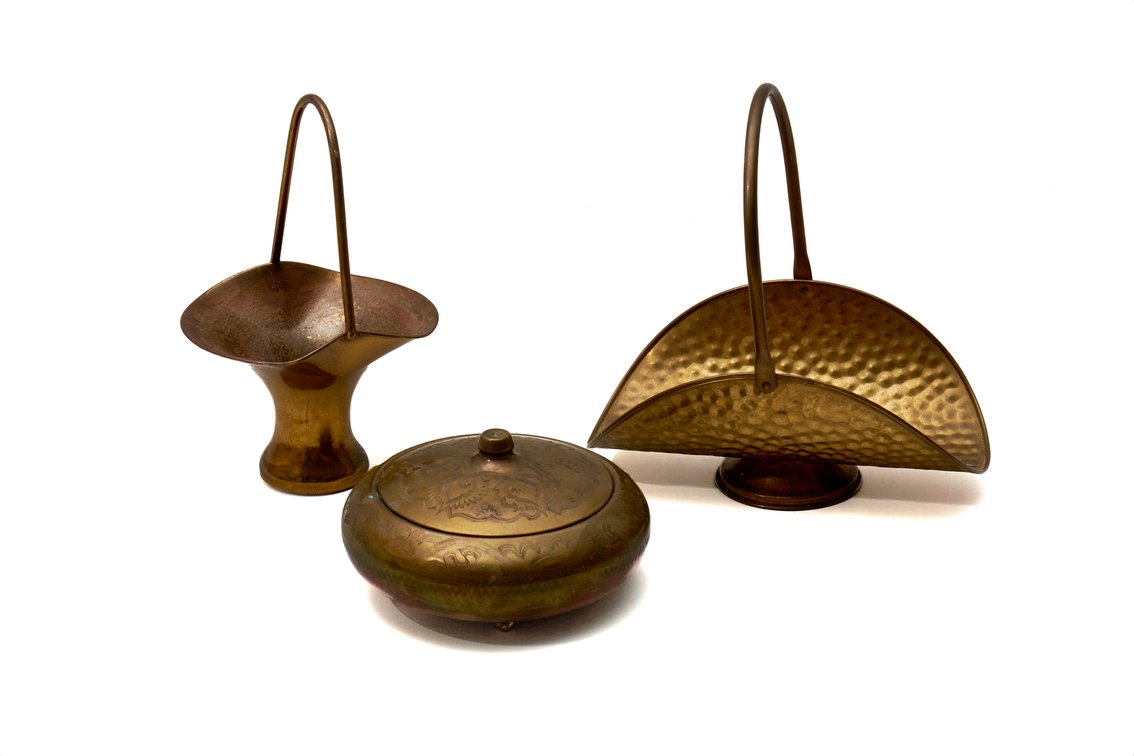 3 Brass Decorative Pcs w/Hammered & Engraved Detai