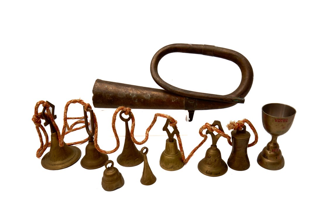 Brass Horn, Chalice-Style Bell & Miniature Bells