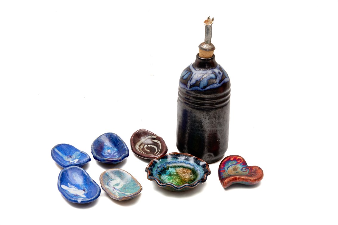 Handmade Ceramic Pottery Pieces and Bottle