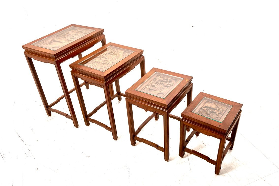 Four Carved Rose Wood Nesting Tables