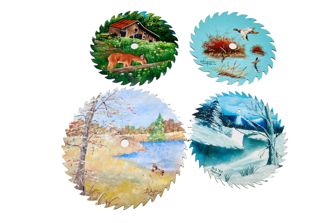 Four Painted Circular Saw Blades- Multiple Artists
