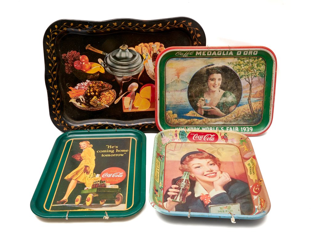 4 Vintage and Reproduction Advertising Trays