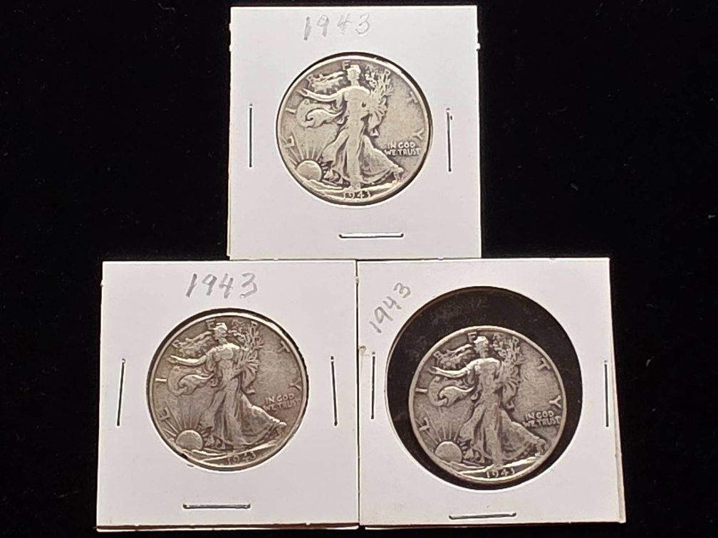 3x 1943 Walking Liberty Half Dollar Coins