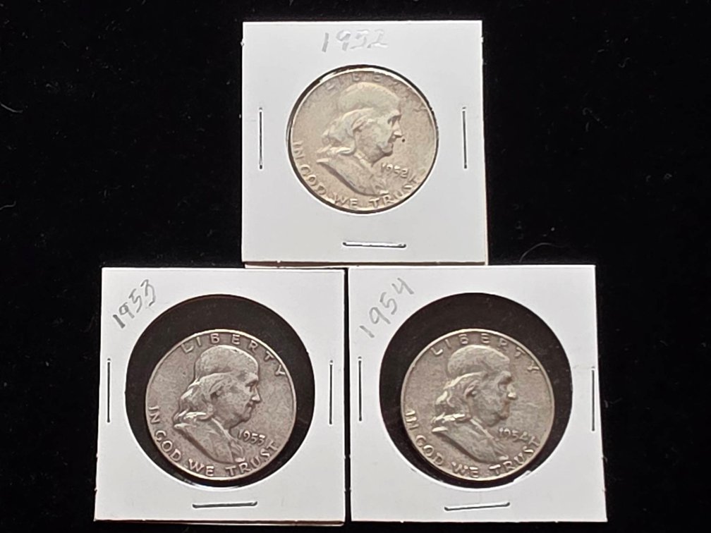 1952–1954 Franklin Half Dollar Set, 3 Coins