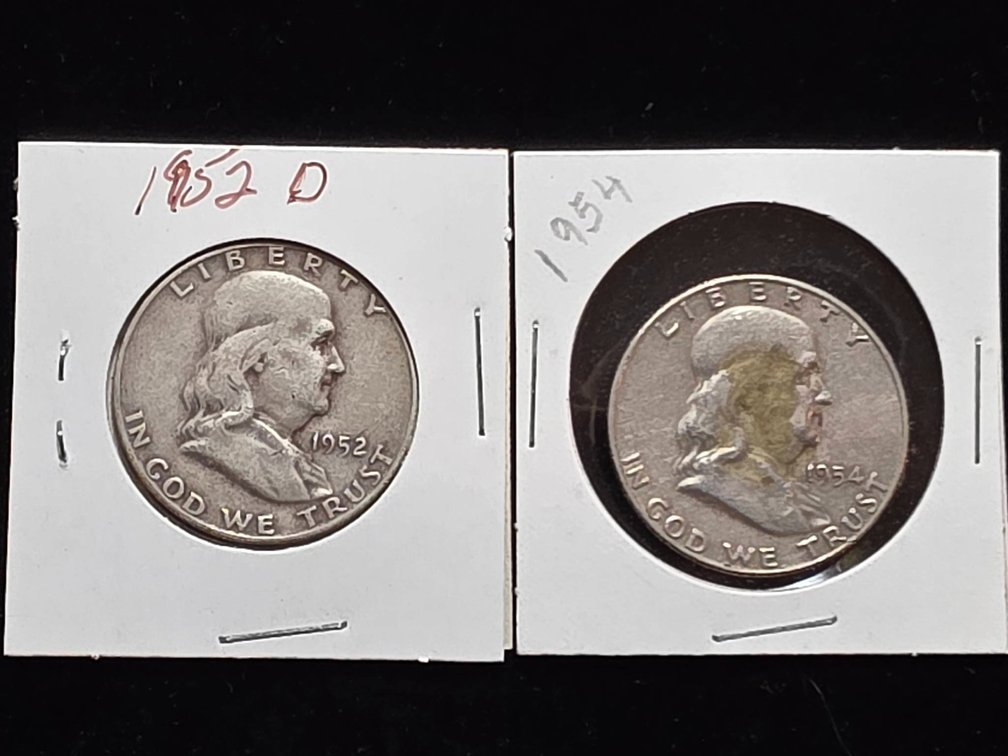 1952-D and 1954-D Franklin Half Dollar Coins (2)
