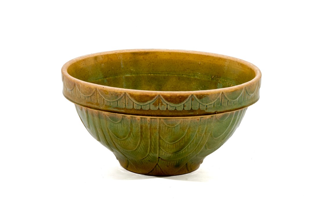 Antique Yellow Ware Green Glazed Mixing Bowl