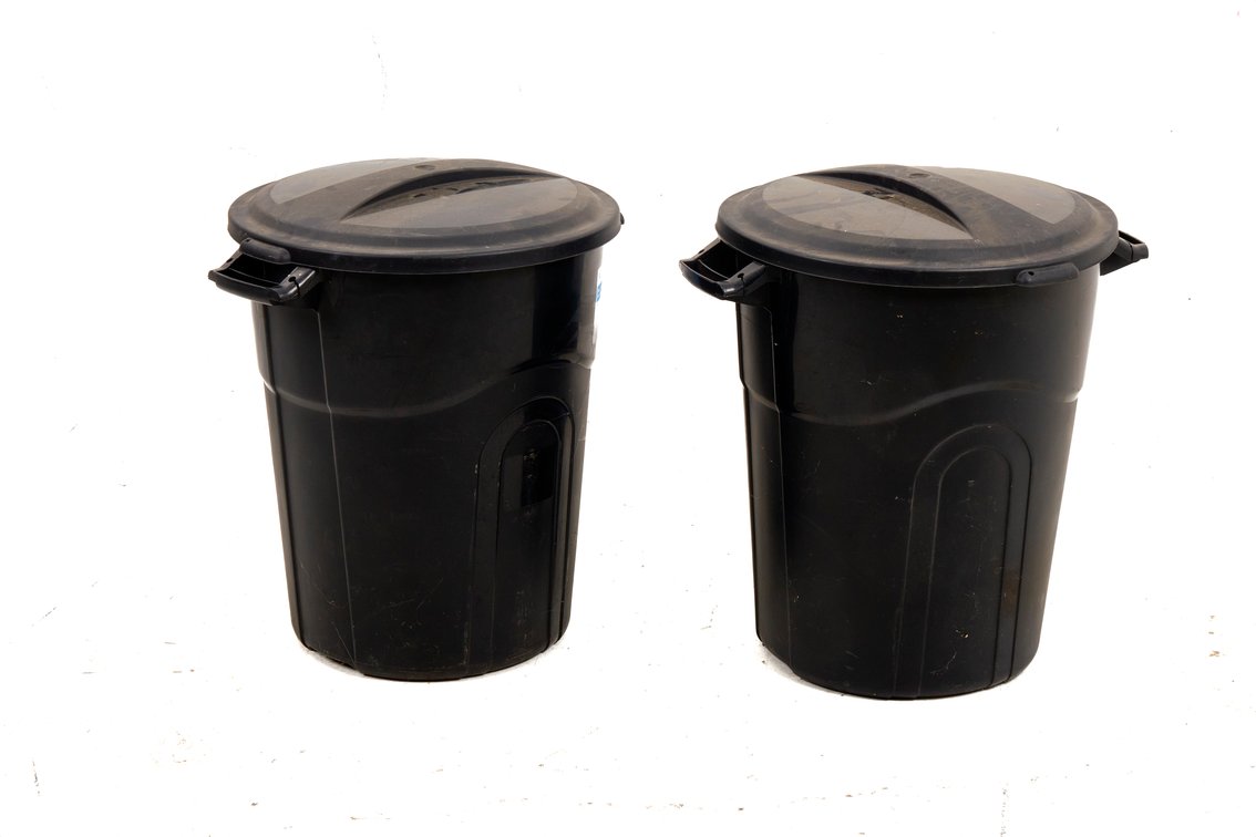 Pair of Blue Hawk 20-Gallon Trash Cans