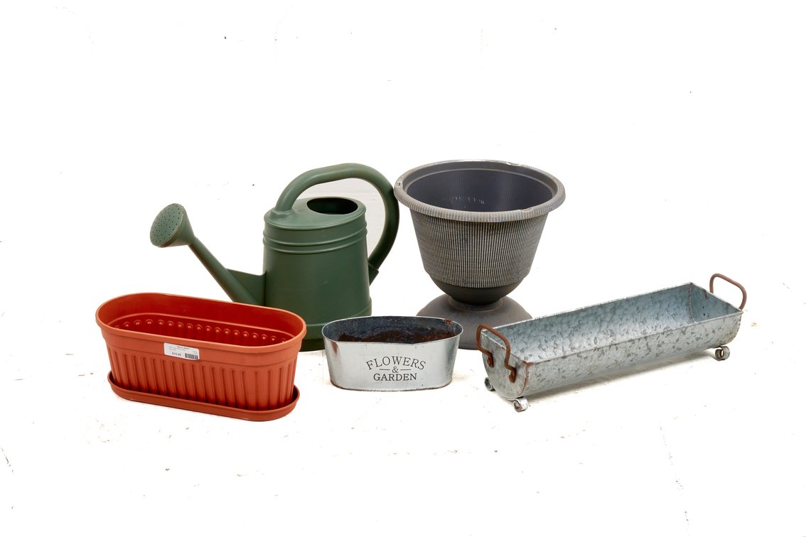 Lot Garden Planters and Watering Can