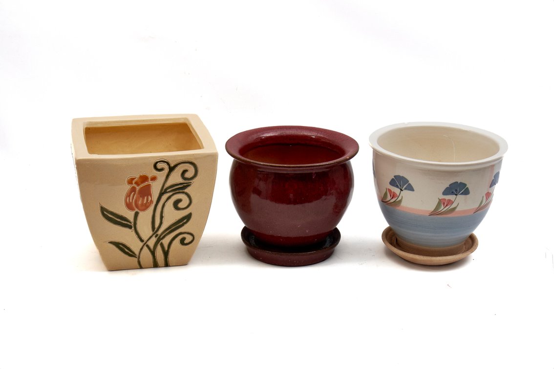 3 Ceramic Flower Pots With Designs