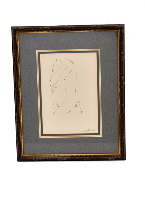 Framed Pen and Ink Nude Drawing - Val O'Donnell