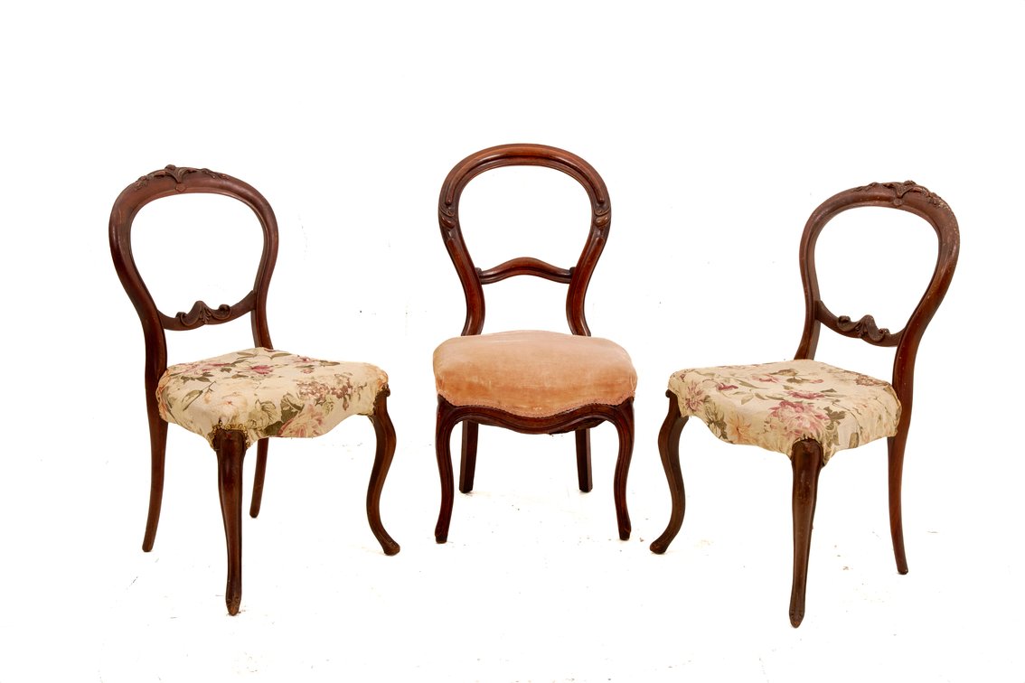 Three (3) Vtg Victorian-Style Balloon Back Chairs
